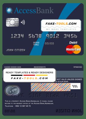 Azerbaijan Access Bank mastercard debit card template in PSD format, fully editable