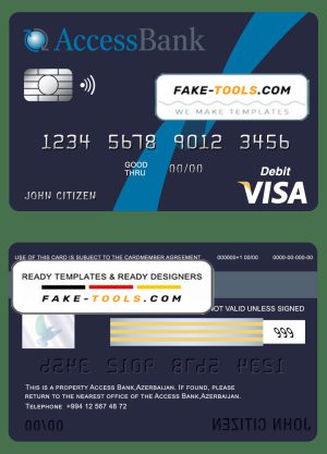 Azerbaijan Access Bank visa card debit card template in PSD format, fully editable