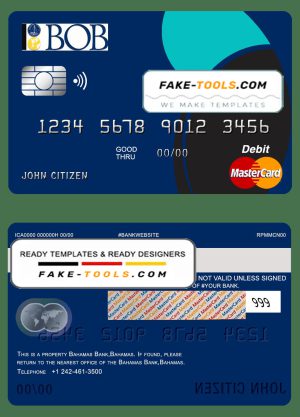 Bahamas Bank of the Bahamas bank mastercard debit card template in PSD format, fully editable