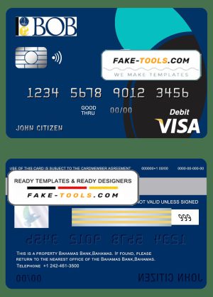 Bahamas Bank of the Bahamas bank visa card debit card template in PSD format, fully editable