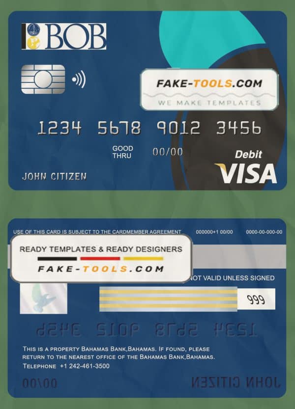 Bahamas Bank of the Bahamas bank visa card debit card template in PSD format, fully editable