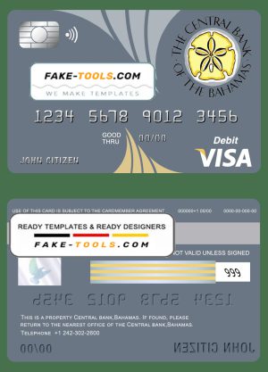 Bahamas The Central bank visa card debit card template in PSD format, fully editable