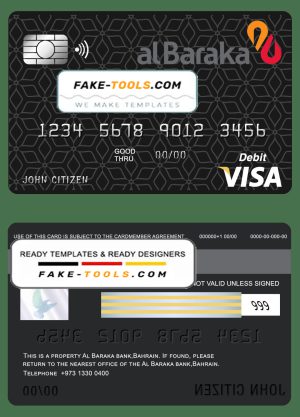 Bahrain Al Baraka bank visa card debit card template in PSD format, fully editable