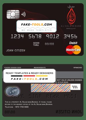 Bahrain Al Salam Bank mastercard debit card template in PSD format, fully editable
