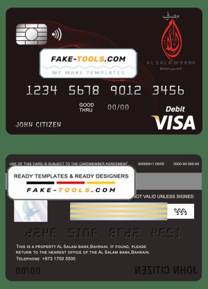 Bahrain Al Salam Bank visa card debit card template in PSD format, fully editable