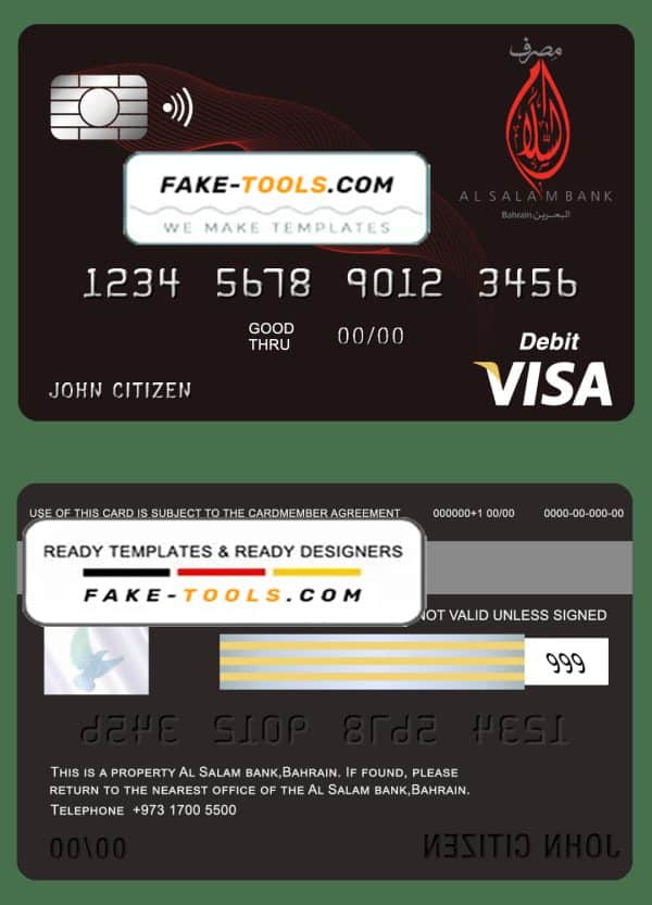 Bahrain Al Salam Bank visa card debit card template in PSD format, fully editable
