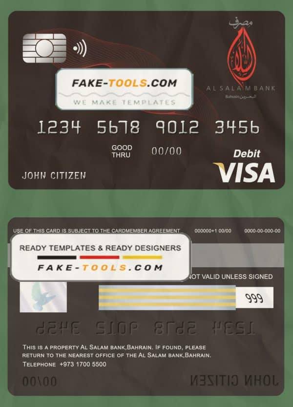 Bahrain Al Salam Bank visa card debit card template in PSD format, fully editable