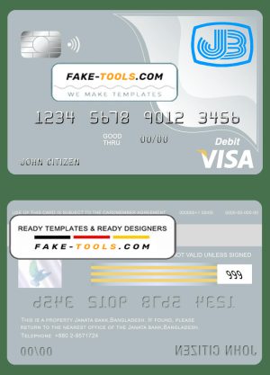 Bangladesh Janata bank visa card debit card template in PSD format, fully editable