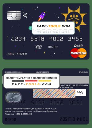 Bangladesh Sonali Bank mastercard debit card template in PSD format, fully editable