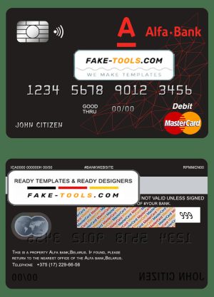 Belarus Alfa bank mastercard debit card template in PSD format, fully editable
