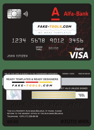 Belarus Alfa bank visa card debit card template in PSD format, fully editable