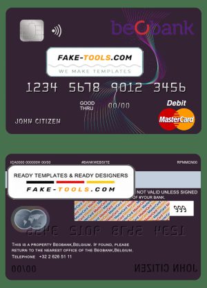 Belgium Beobank  mastercard debit card template in PSD format, fully editable