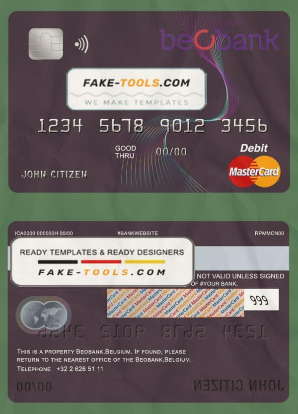 Belgium Beobank  mastercard debit card template in PSD format, fully editable