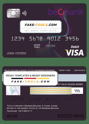 Belgium Beobank visa card debit card template in PSD format, fully editable