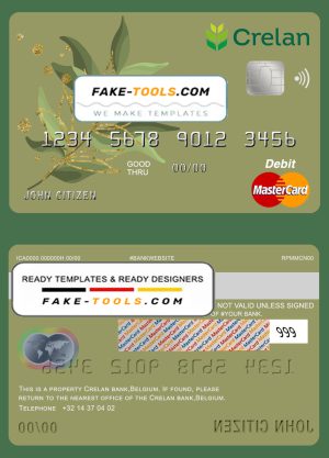 Belgium Crelan bank mastercard debit card template in PSD format, fully editable