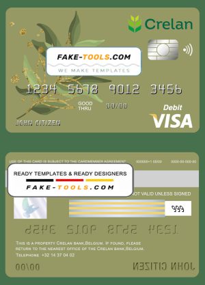 Belgium Crelan bank visa card debit card template in PSD format, fully editable