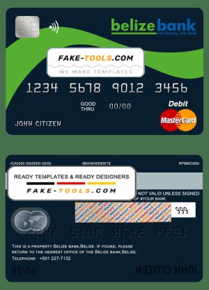 Belize Belizebank mastercard debit card template in PSD format, fully editable
