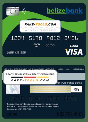 Belize Belizebank visa card debit card template in PSD format, fully editable