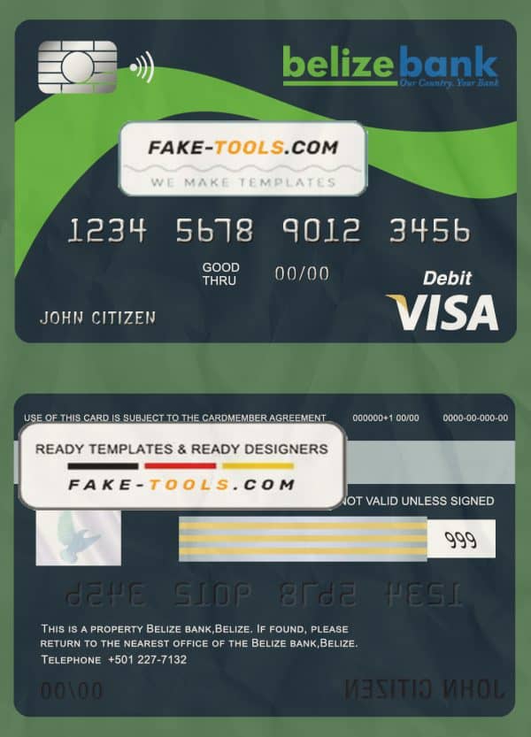 Belize Belizebank visa card debit card template in PSD format, fully editable