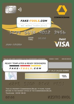 Belize Commerzbank visa card debit card template in PSD format, fully editable