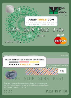 Benin Bank of Africa mastercard debit card template in PSD format, fully editable