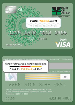 Benin Bank of Africa visa card debit card template in PSD format, fully editable