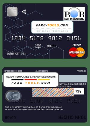 Bhutan Bank of Bhutan mastercard debit card template in PSD format, fully editable