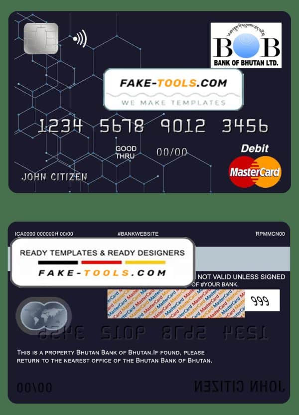 Bhutan Bank of Bhutan mastercard debit card template in PSD format, fully editable