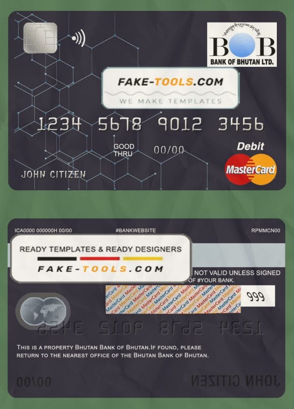 Bhutan Bank of Bhutan mastercard debit card template in PSD format, fully editable