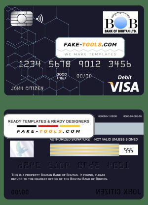 Bhutan Bank of Bhutan visa card debit card template in PSD format, fully editable