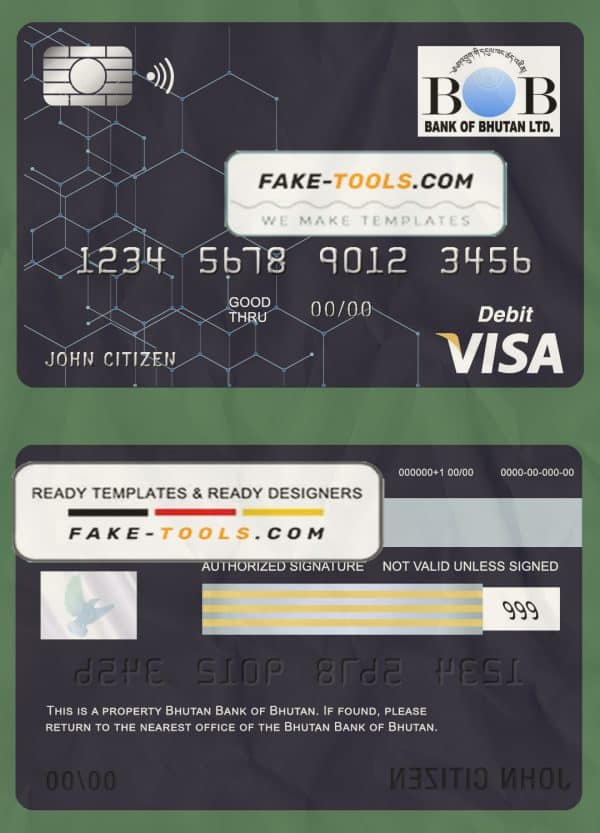 Bhutan Bank of Bhutan visa card debit card template in PSD format, fully editable