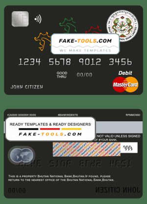 Bhutan National Bank mastercard debit card template in PSD format, fully editable