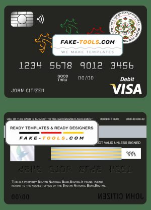 Bhutan National Bank visa card debit card template in PSD format, fully editable