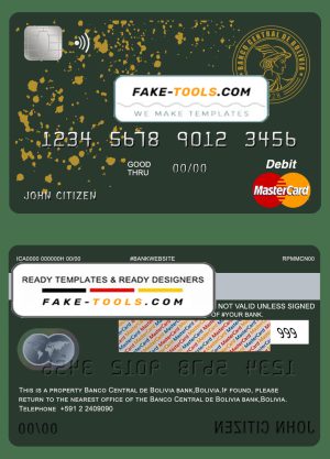 Bolivia Banco Central de Bolivia bank mastercard debit card template in PSD format, fully editable