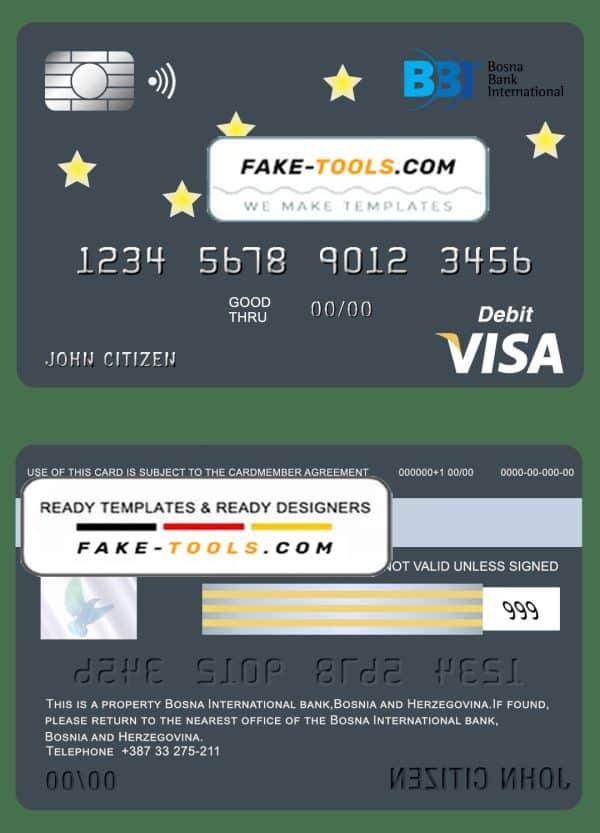 Bosnia and Herzegovina Bosna Bank International bank visa card debit card template in PSD format, fully editable