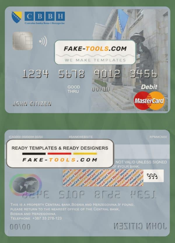 Bosnia and Herzegovina Central Bank mastercard debit card template in PSD format, fully editable
