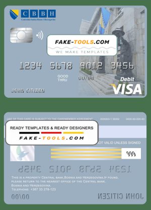 Bosnia and Herzegovina Central Bank visa card debit card template in PSD format, fully editable