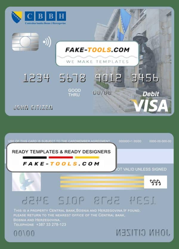 Bosnia and Herzegovina Central Bank visa card debit card template in PSD format, fully editable