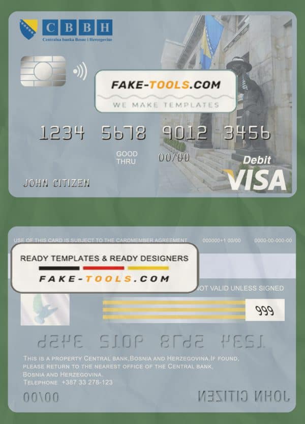 Bosnia and Herzegovina Central Bank visa card debit card template in PSD format, fully editable