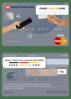 Botswana Bank Gaborone mastercard debit card template in PSD format, fully editable