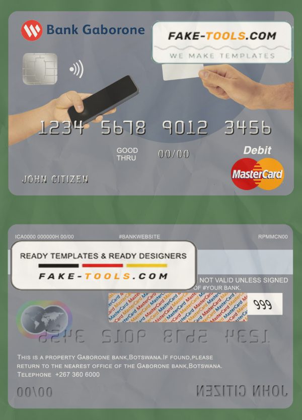 Botswana Bank Gaborone mastercard debit card template in PSD format, fully editable