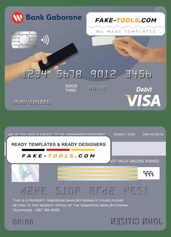 Botswana Bank Gaborone visa card debit card template in PSD format, fully editable