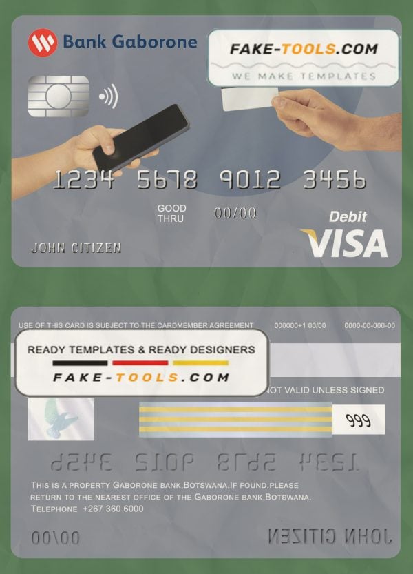 Botswana Bank Gaborone visa card debit card template in PSD format, fully editable