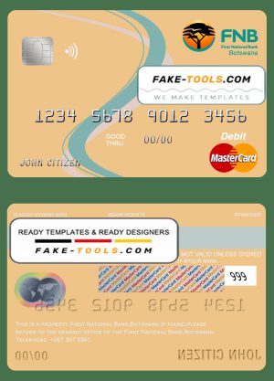Botswana First National Bank mastercard debit card template in PSD format, fully editable