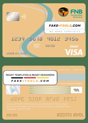Botswana First National Bank visa card debit card template in PSD format, fully editable