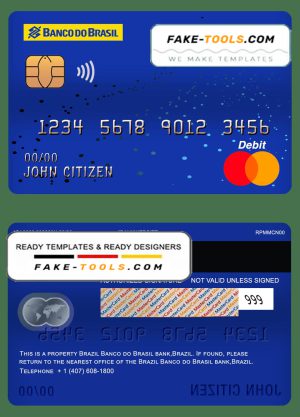 Brazil Banco do Brasil bank mastercard debit card template in PSD format, fully editable
