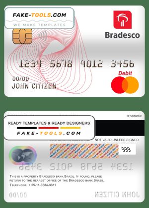 Brazil Bradesco bank mastercard debit card template in PSD format, fully editable