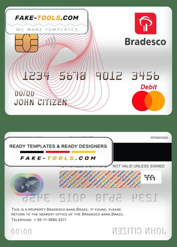 Brazil Bradesco bank mastercard debit card template in PSD format, fully editable