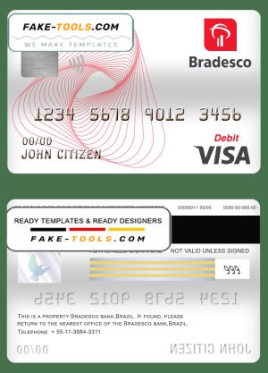 Brazil Bradesco bank visa card debit card template in PSD format, fully editable