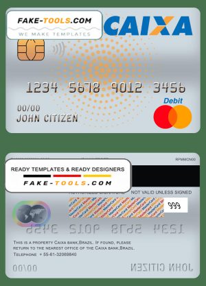 Brazil Caixa bank mastercard debit card template in PSD format, fully editable